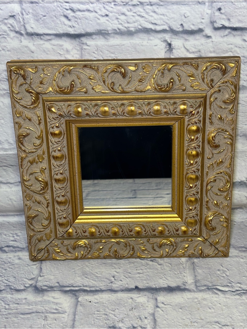 Gold Tone Beveled Wall Mirror 10x10 Ornate Hollywood Regency Accent Mirror
